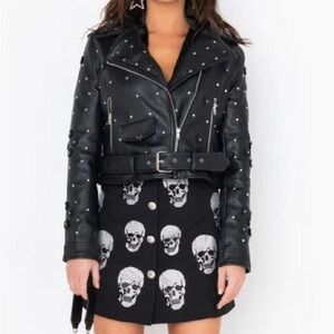 Azalea Wang floral motorcycle racing faux leather jacket coat